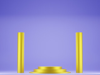 3D render golden yellow platform Stan on purple background