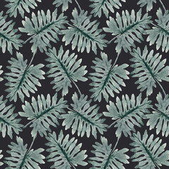 Beautiful seamless pattern with watercolor tropical leaves. Stock illustration