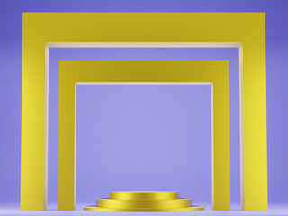 3D render golden yellow platform Stan on purple background
