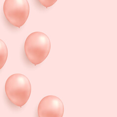 Background with vector realistic pink helium balloons.