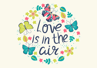 Greeting card with lettering and butterflies. Vector graphics.