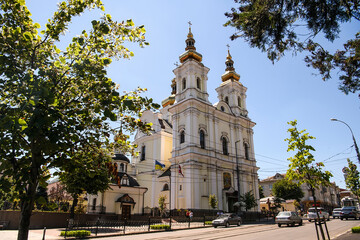 Fototapeta na wymiar Orthodox Holy Transfiguration Cathedral in Vinnytsia, Ukraine. July 2020