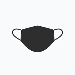 Vector medical mask isolated on white background. Black flat silhouette of medical mask.