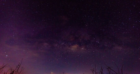 Panorama blue night sky milky way and star on dark background.Universe filled with stars, nebula...