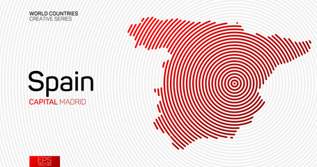 Abstract map of Spain with red circle lines © igor