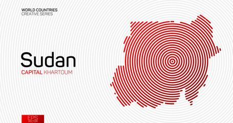 Abstract map of Sudan with red circle lines