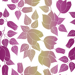 Vector Flowers in Pink Yellow Ombre Scattered on White Background Seamless Repeat Pattern. Background for textiles, cards, manufacturing, wallpapers, print, gift wrap and scrapbooking.