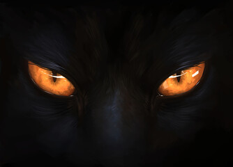 Cat eyes in darkness