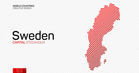 Abstract map of Sweden with red circle lines