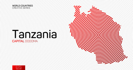 Abstract map of Tanzania with red circle lines