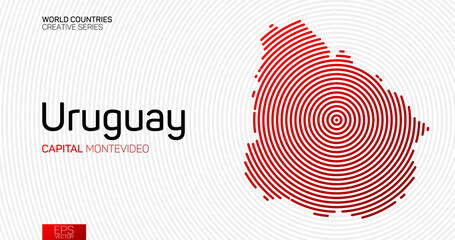 Abstract map of Uruguay with red circle lines