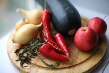 vegetables on a wooden board