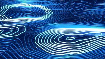 Abstract blue background with wavy neon lines.