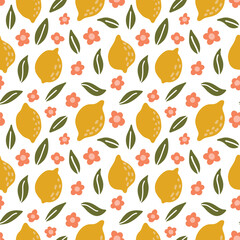 Cute lemon background. Vector hand drawn seamless pattern