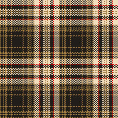 Tartan plaid pattern ombre tweed texture in black, gold, red. Herringbone abstract seamless plaid texture for dress, skirt, or other modern autumn winter fabric design.