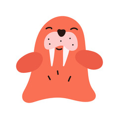 Cute baby walrus. Hand drawn vector illustration design on white background.