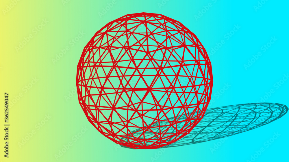 Aufkleber 3d render red wireframe sphere or circle with shadow isolated on yellow and blue background
