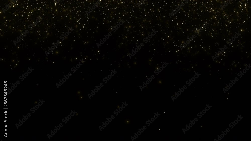 Wall mural abstract golden glowing particles falling down on black background. science fiction. 3d rendering. a