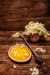 Honey and fresh elder flowers. Fragrant bouquet, alternative medicine