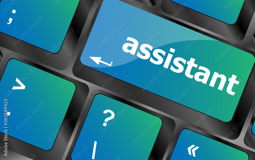 Poster assistant word on keyboard key, notebook computer