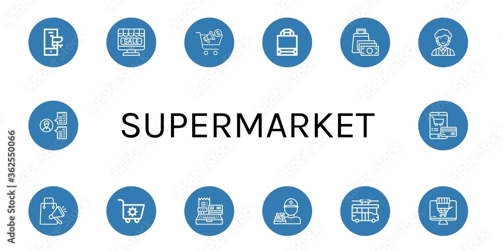 Poster Set of supermarket icons