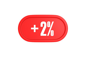 2 Percent increase 3d sign in red color isolated on white background, 3d illustration.