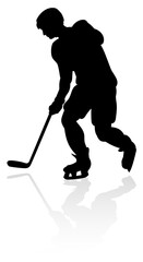 A detailed silhouette ice hockey player sports illustration
