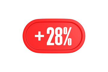 28 Percent increase 3d sign in red color isolated on white background, 3d illustration.