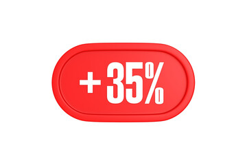 35 Percent increase 3d sign in red color isolated on white background, 3d illustration.