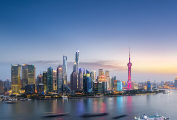 beautiful nightfall scene in shanghai