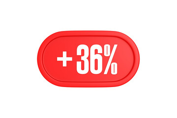36 Percent increase 3d sign in red color isolated on white background, 3d illustration.