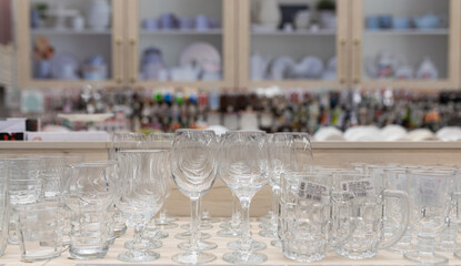 crystal transparent expensive glasses close-up