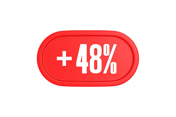 48 Percent increase 3d sign in red color isolated on white background, 3d illustration.