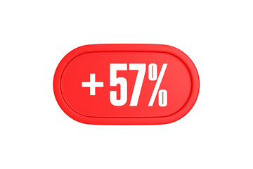 57 Percent increase 3d sign in red color isolated on white background, 3d illustration.