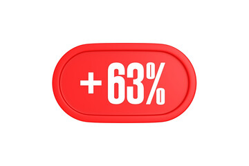 63 Percent increase 3d sign in red color isolated on white background, 3d illustration.