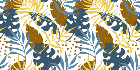 Trendy seamless pattern with tropical leaves. Modern abstract design for paper, wallpaper, cover, fabric and other users. Vector illustration © Liliya