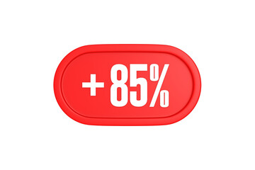 85 Percent increase 3d sign in red color isolated on white background, 3d illustration.