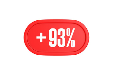 93 Percent increase 3d sign in red color isolated on white background, 3d illustration.