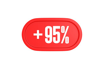 95 Percent increase 3d sign in red color isolated on white background, 3d illustration.