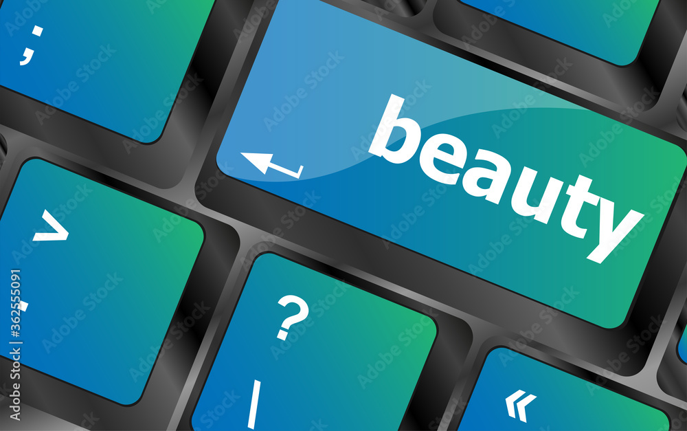 Aufkleber beauty word on keyboard key, notebook computer button