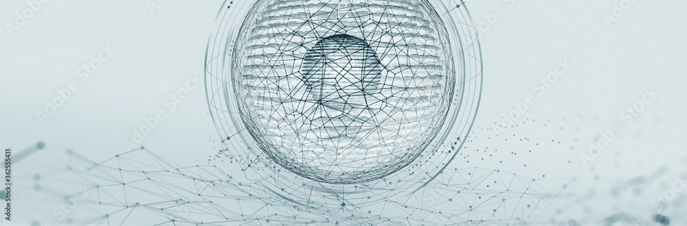 Poster Artificial Intelligence. Computer mind. Futuristic Data center. Quantum processor abstract concept 3d illustration. Digital Brain and Future Technologies