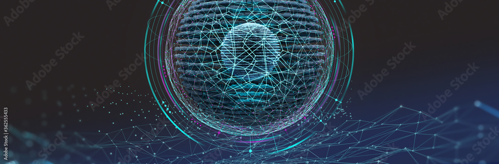 Poster Artificial Intelligence. Computer mind. Futuristic Data center. Quantum processor abstract concept 3d illustration. Digital Brain and Future Technologies