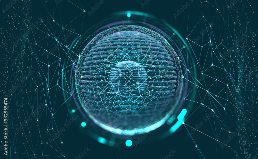 Poster Artificial Intelligence. Computer mind. Futuristic Data center. Quantum processor abstract concept 3d illustration. Digital Brain and Future Technologies