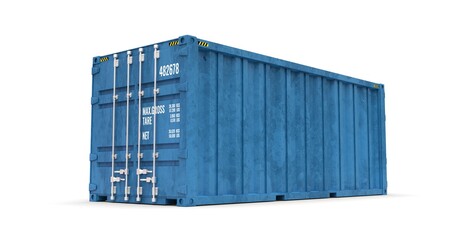 20 feet sea container on blue background