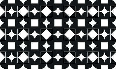 Black and white shapes make a simple geometrical repeating pattern of squares and diamonds, vector illustration