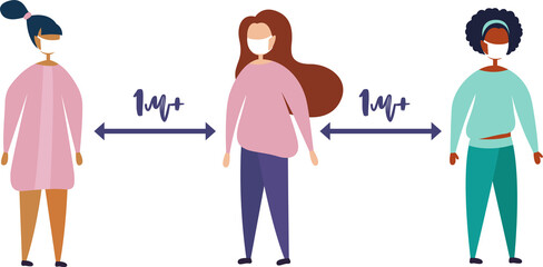 Social distance between people. Vector flat illustration in modern style.