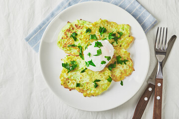 Zucchini pancakes poached egg