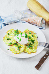 Zucchini pancakes poached egg