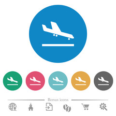 Airplane landing flat round icons