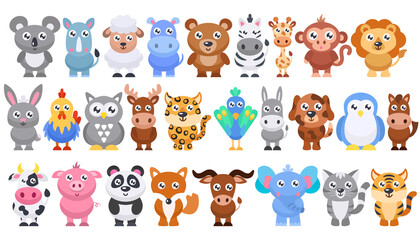 Collection of cute cartoon animals. Vector flat illustration. - 362557650